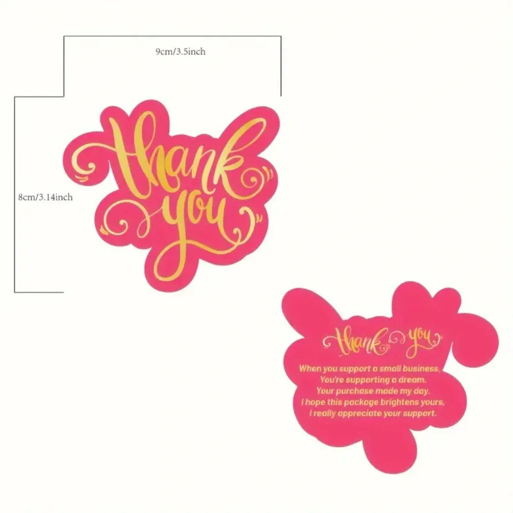 50 Unique Pink / Gold Thank You Card Package Inserts • Double Sided